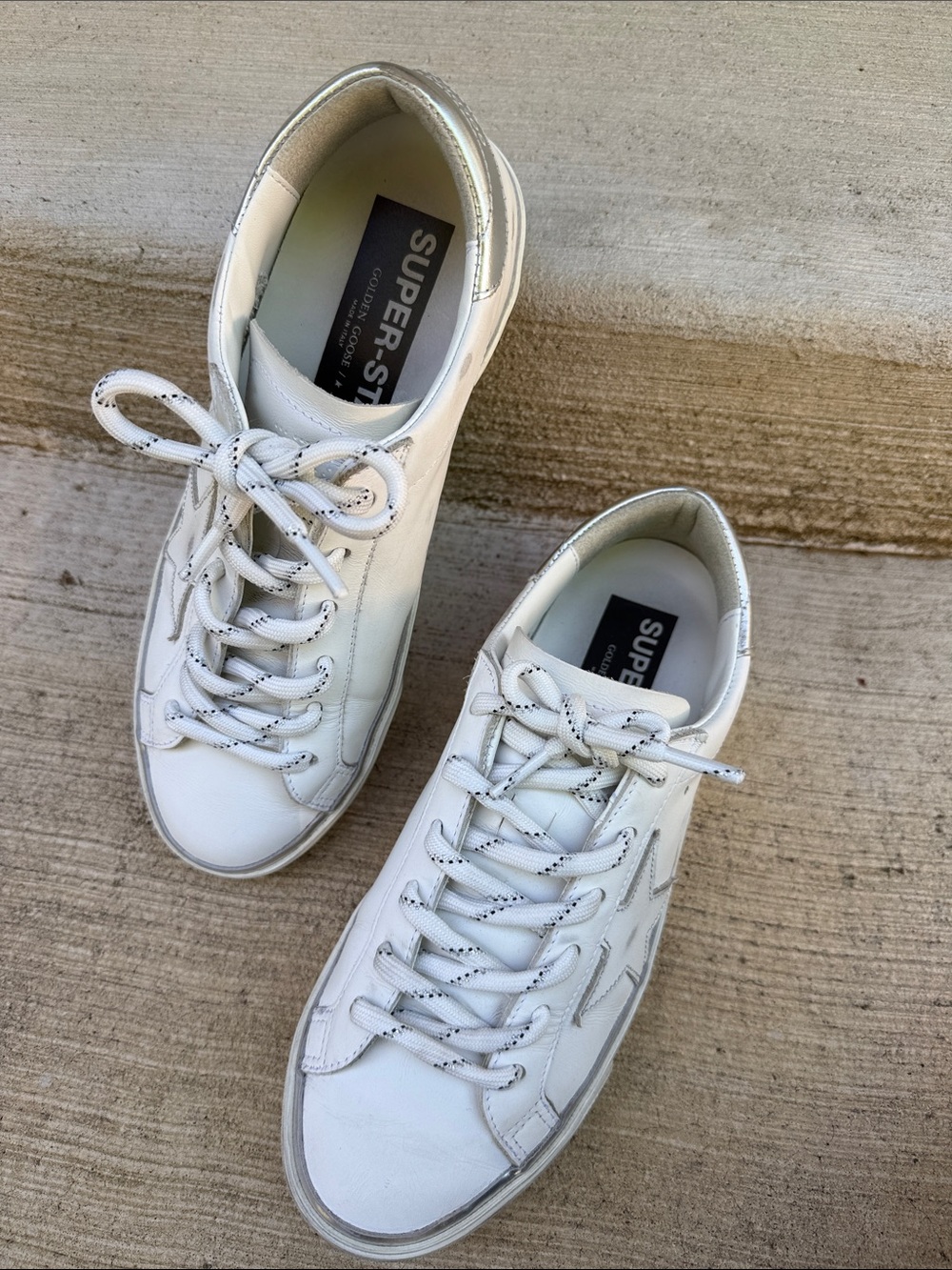 Golden Goose White Leather Low-Top Sneakers with Silver Heel